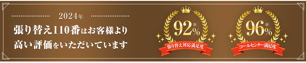 張り替え110番はお客様より高い評価をいただいています。張り替え対応満足度92% コールセンター満足度96%